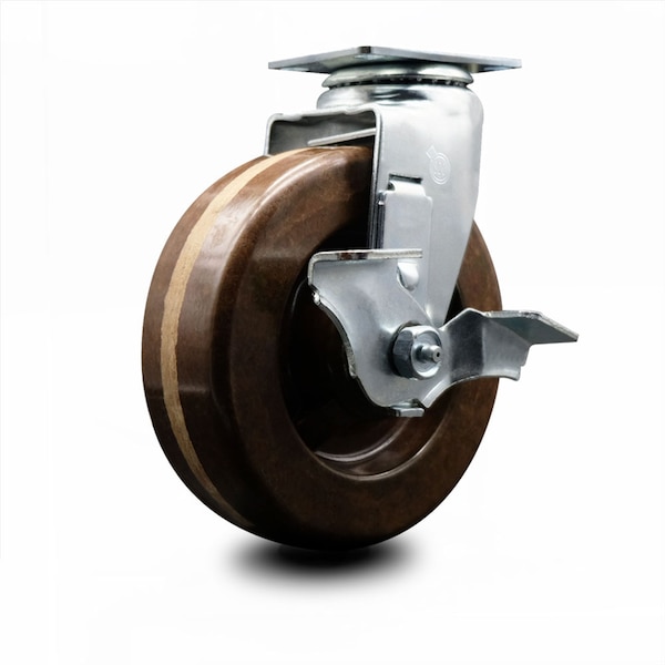 6 Inch High Temp Phenolic Swivel Caster with Roller Bearing and Brake SCC